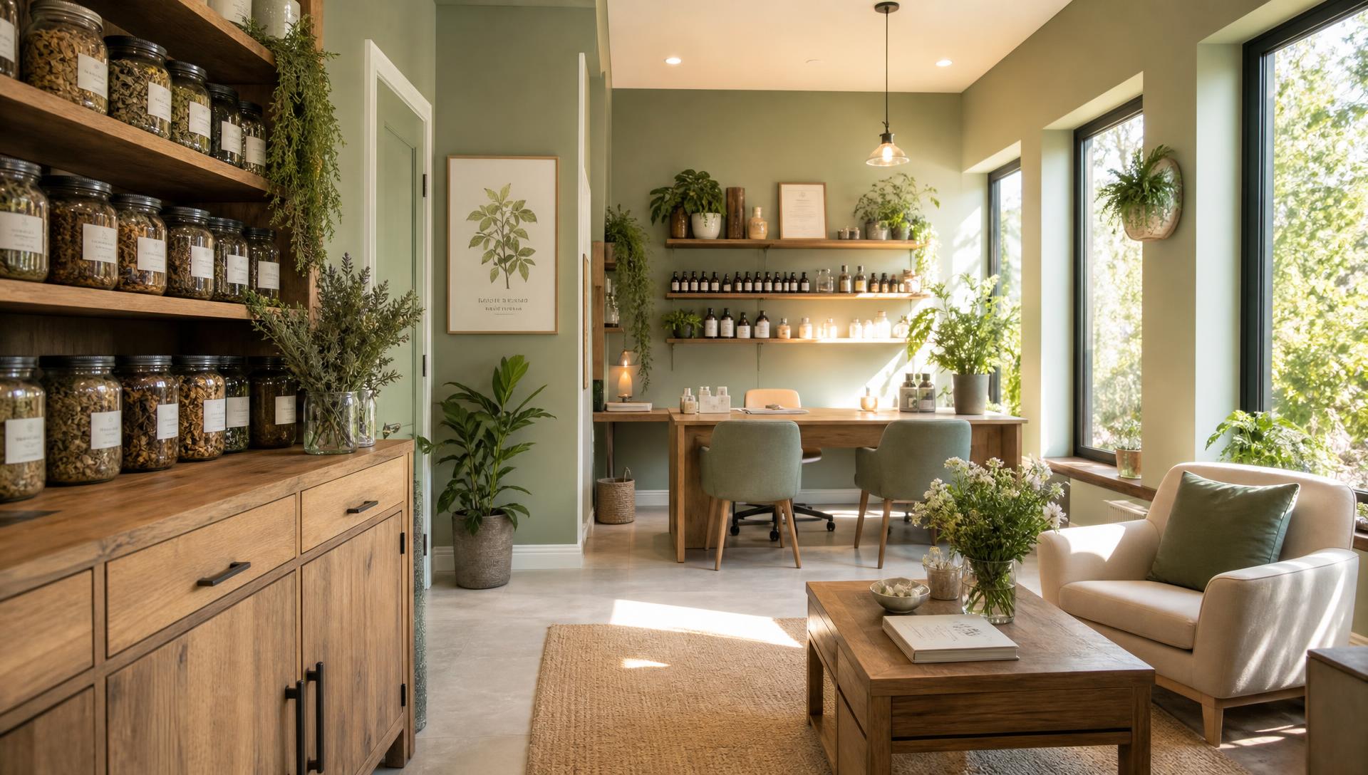 Interior acolhedor da clínica SINZAMBOTE com plantas e luz natural